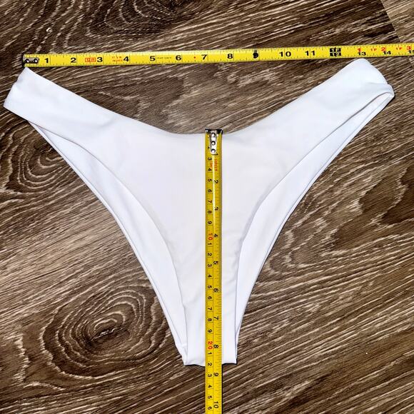 New Medium White Lined Bikini Swim Bottoms‎ Booty Brazillian Cheeky Swimsuit - Picture 4 of 6